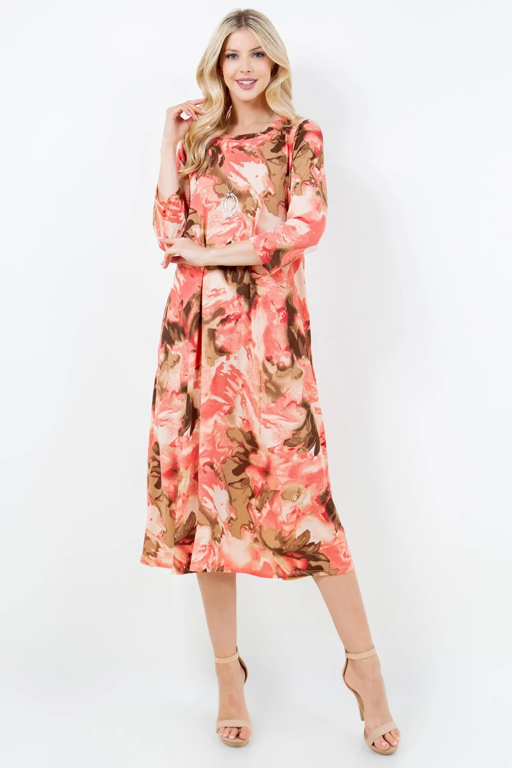 Brenda Coral & Tan Swing Dress