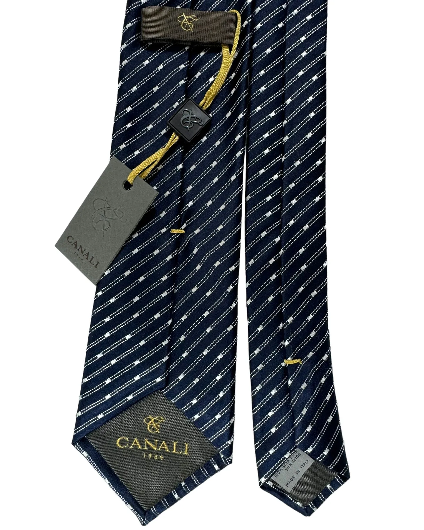 Canali Tie Dark Blue Silver Stripes - Jacquard Silk