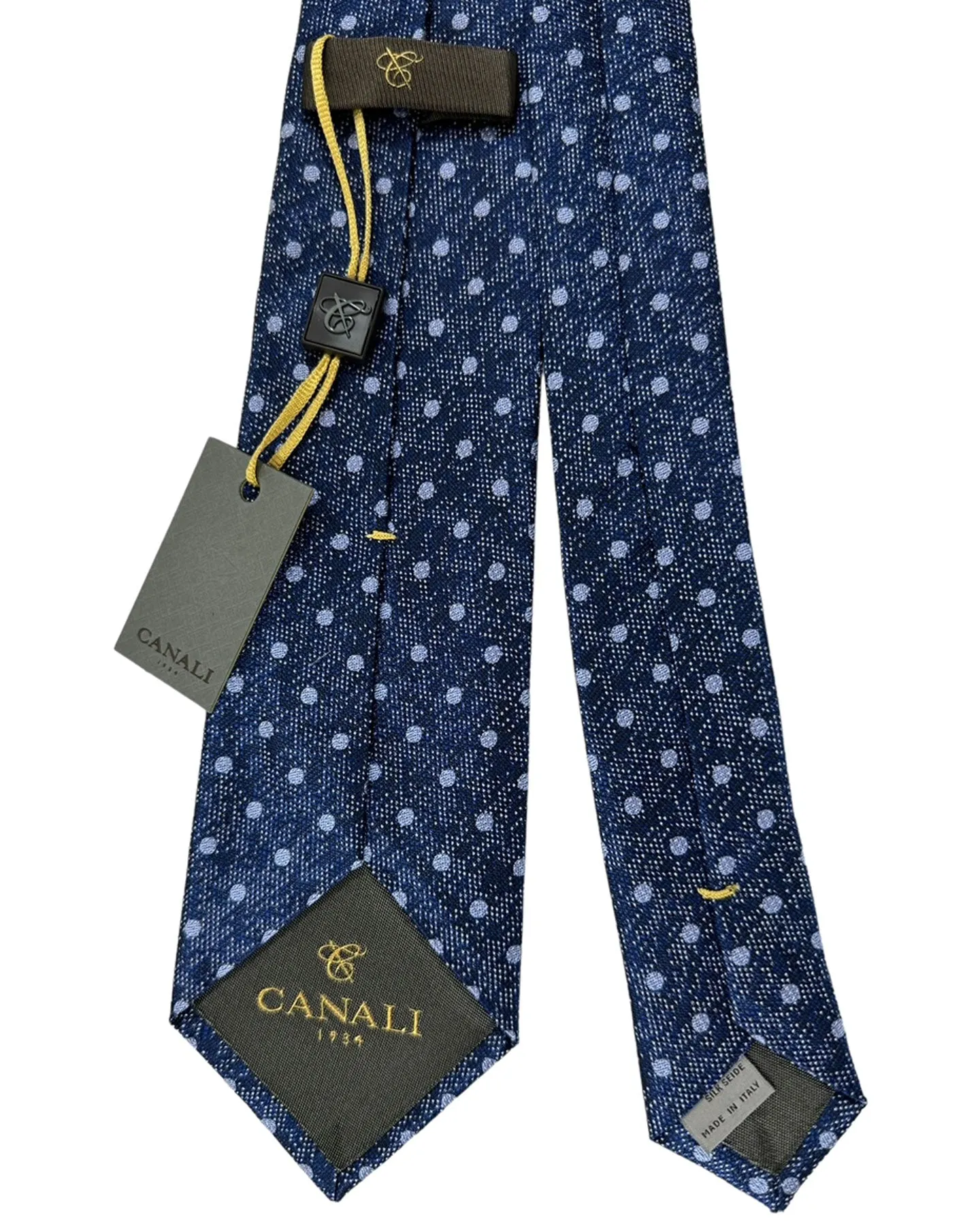 Canali Tie Midnight Blue Silver Mini Dots - Jacquard Silk