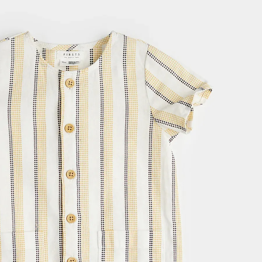 Canary Striped Cross Hatch Linen Playsuit