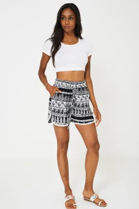 Crochet Detail Shorts in Aztec Print