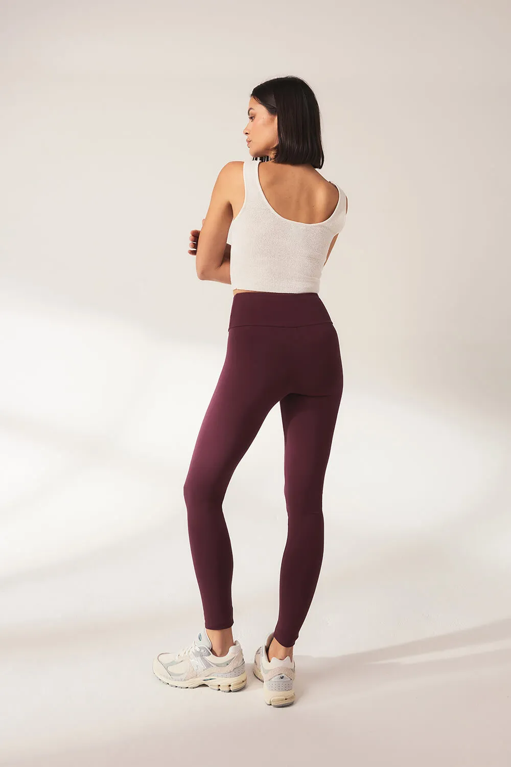 Curve Lightweight Everyday High Waisted Leggings - Burgundy