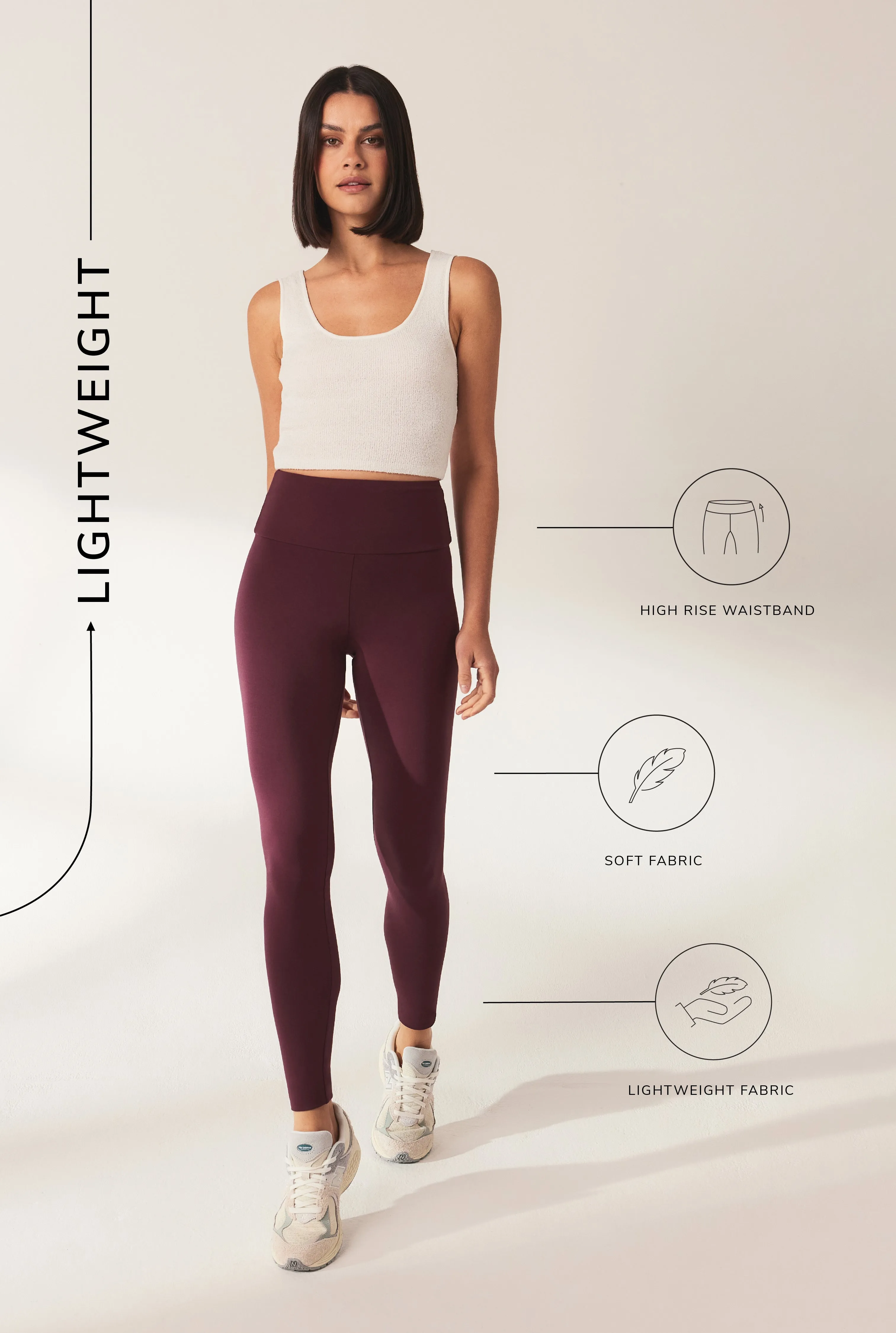 Curve Lightweight Everyday High Waisted Leggings - Burgundy