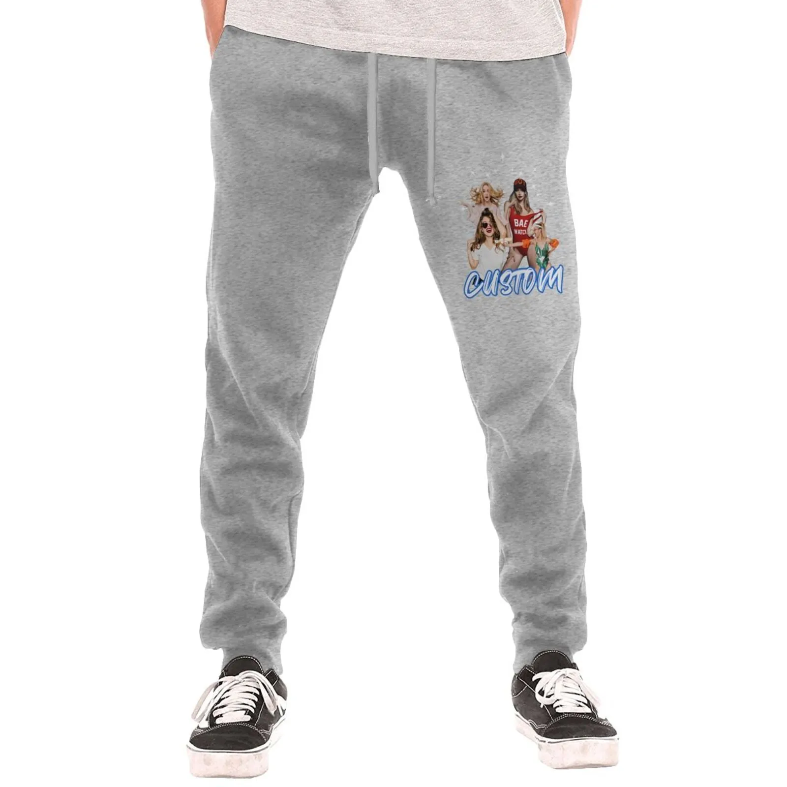 Custom Cropped Photo Mix & Text  Men's Thick Cotton Sweatpants