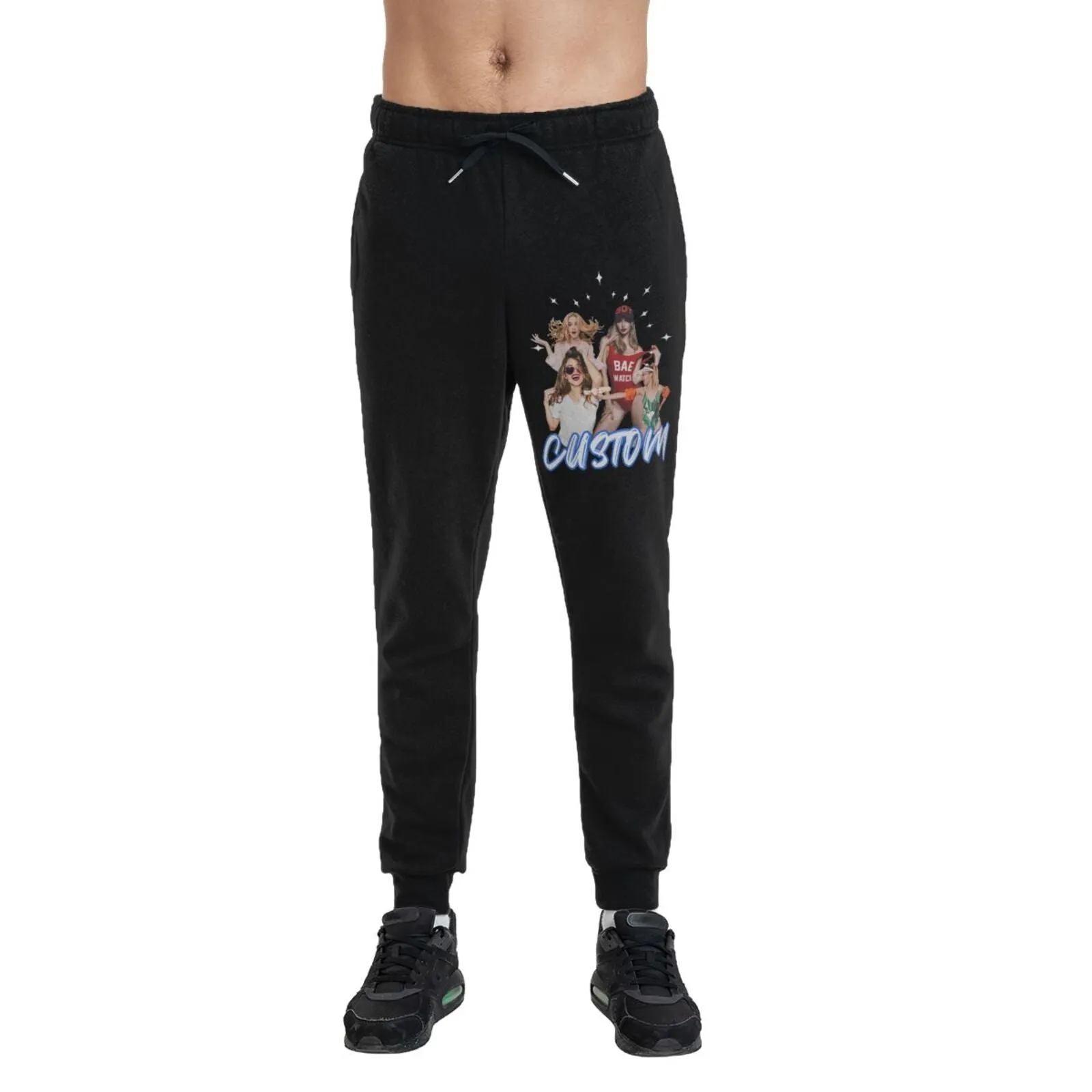 Custom Cropped Photo Mix & Text  Men's Thick Cotton Sweatpants