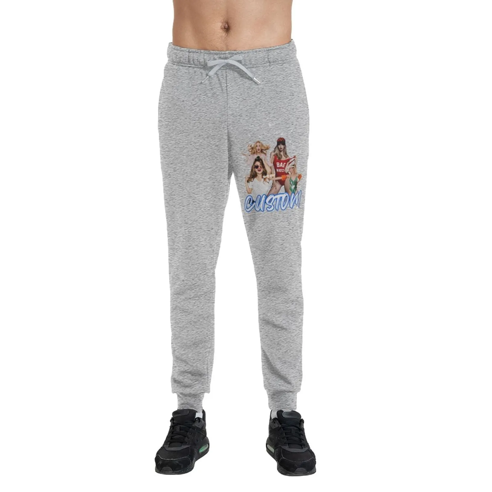 Custom Cropped Photo Mix & Text  Men's Thick Cotton Sweatpants