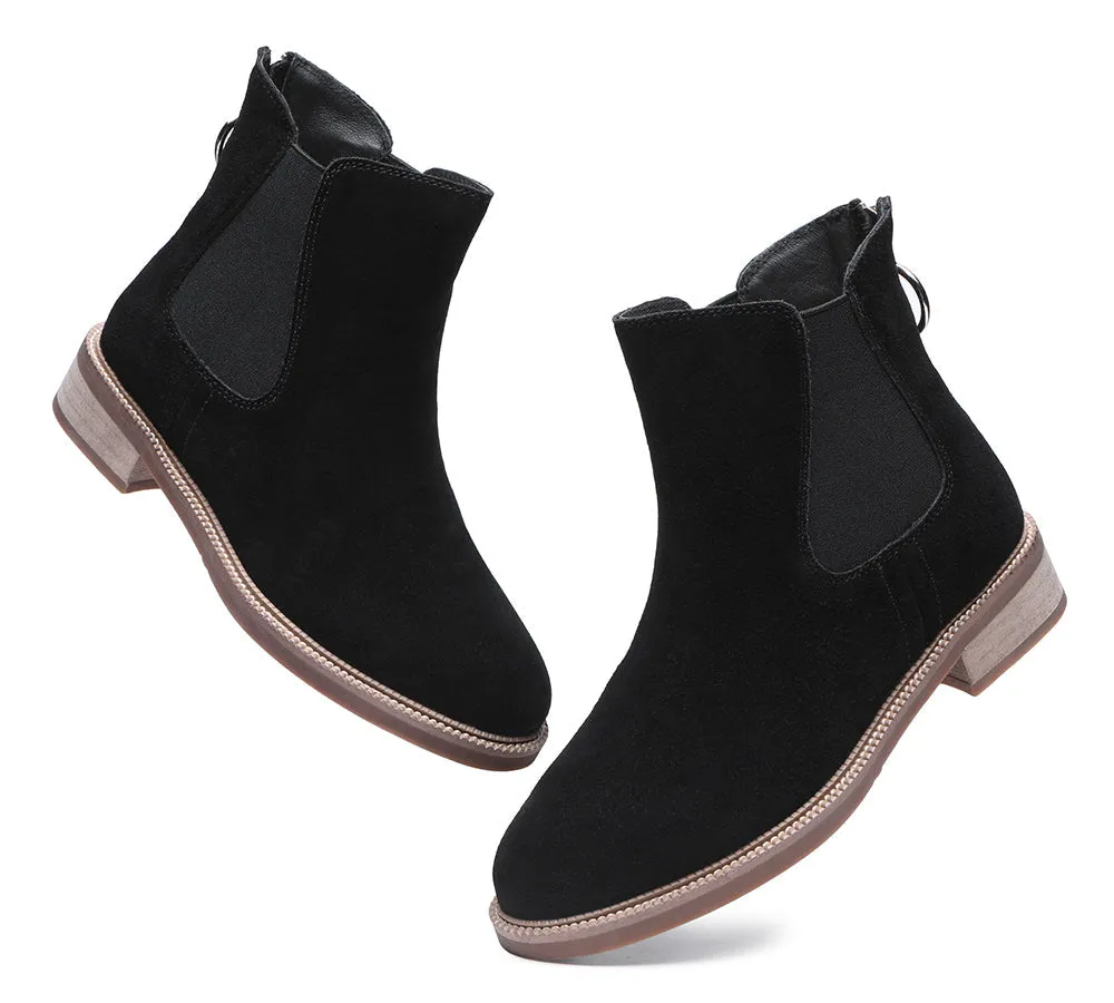 Daisy Black Leather Zipper Ankle Chelsea Boots