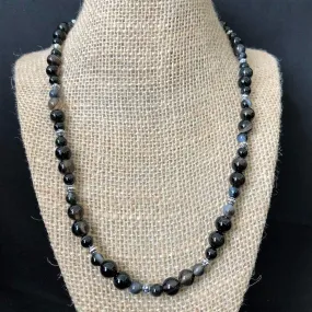 Dark Brown Line Agate Mens Beaded Necklace