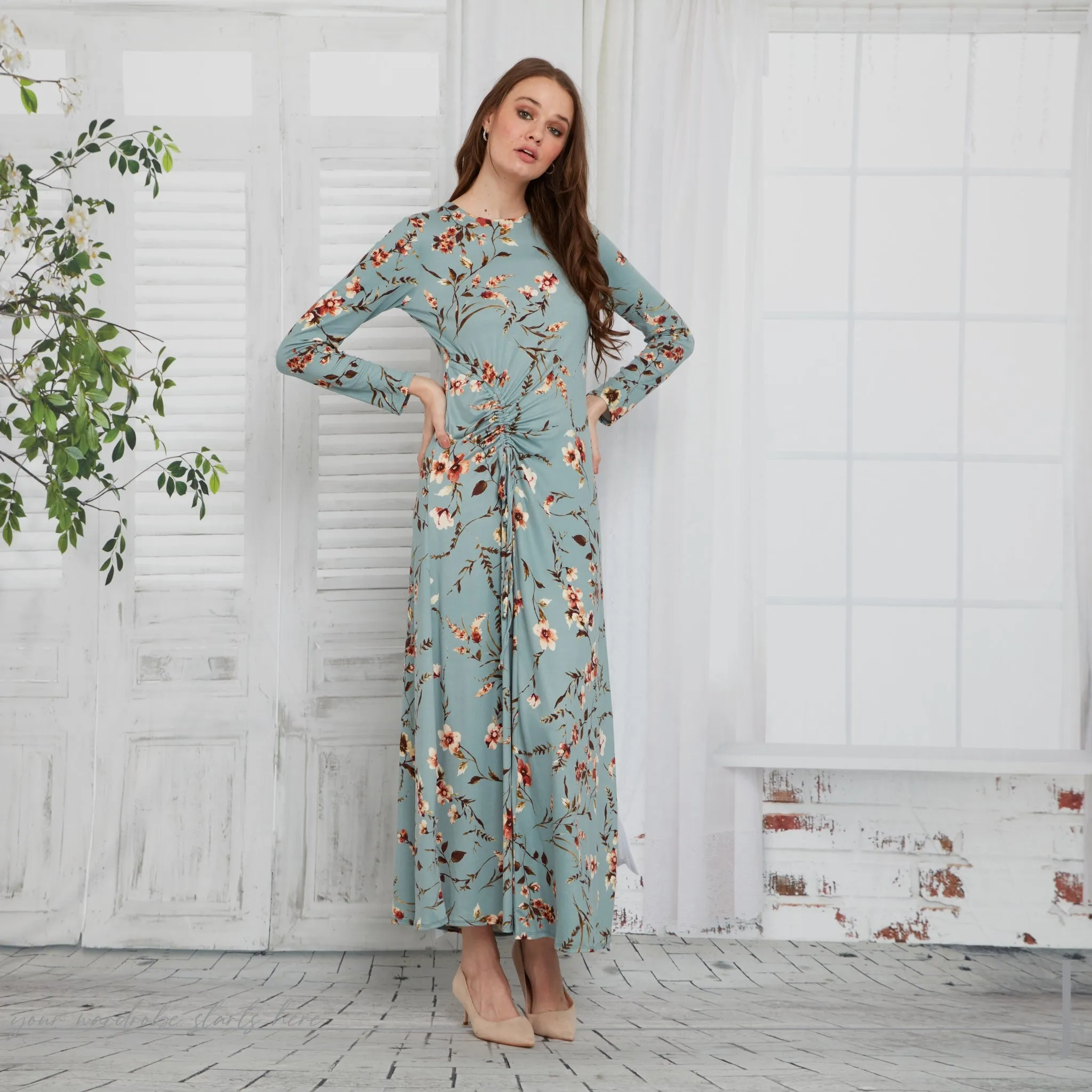 Denise Maxi Dress Turquoise Floral