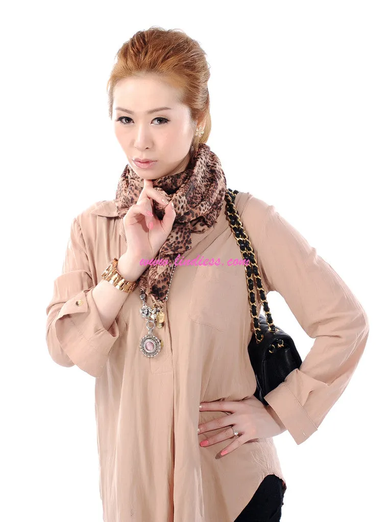 DOUBLE LAYER SILK SCARF - SNAKE LEOPARD