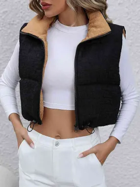 Drawstring Zip-Up Cropped Vest