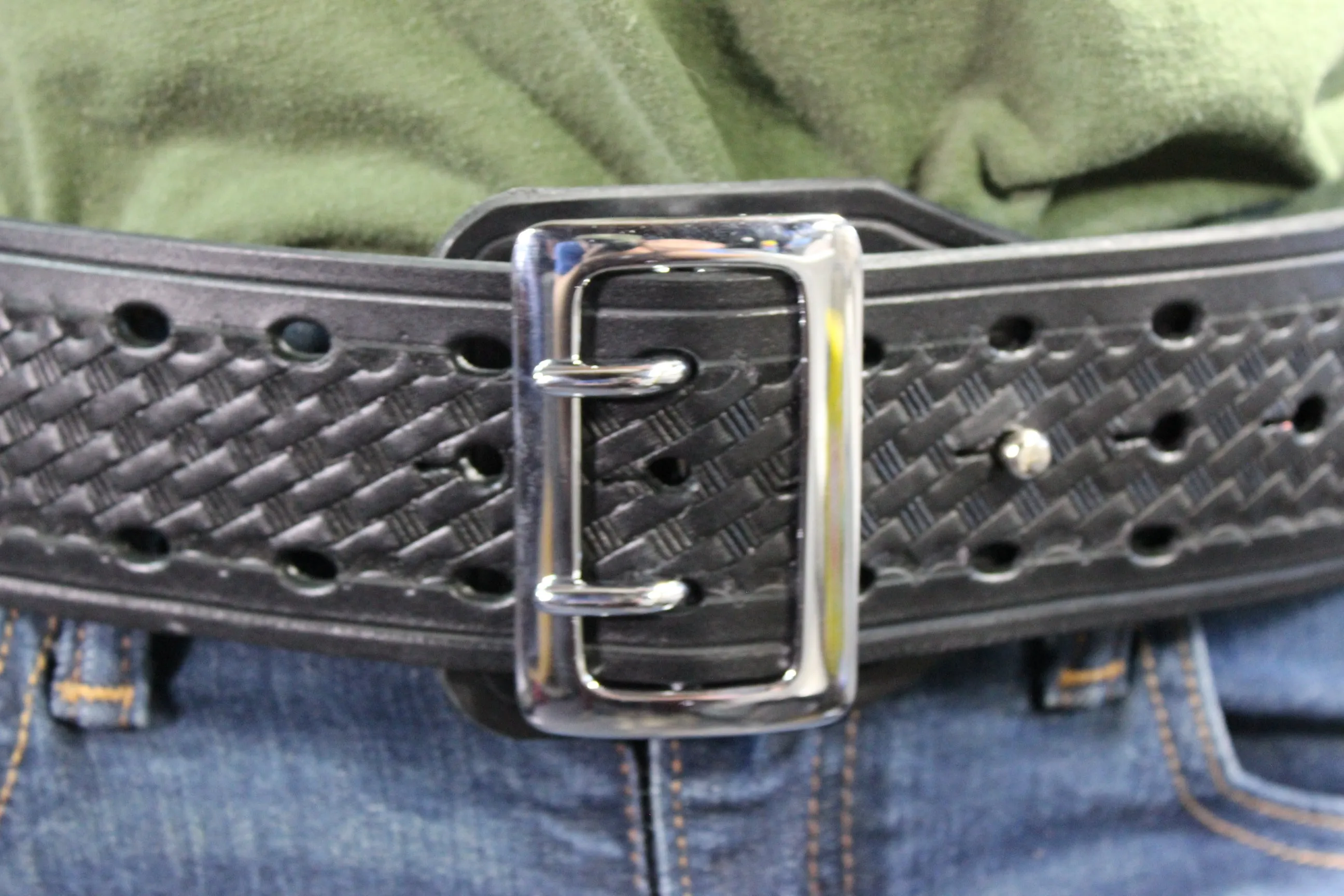 Duty Belt with Basketweave Embossing and Sam Brown Buckle and Stud