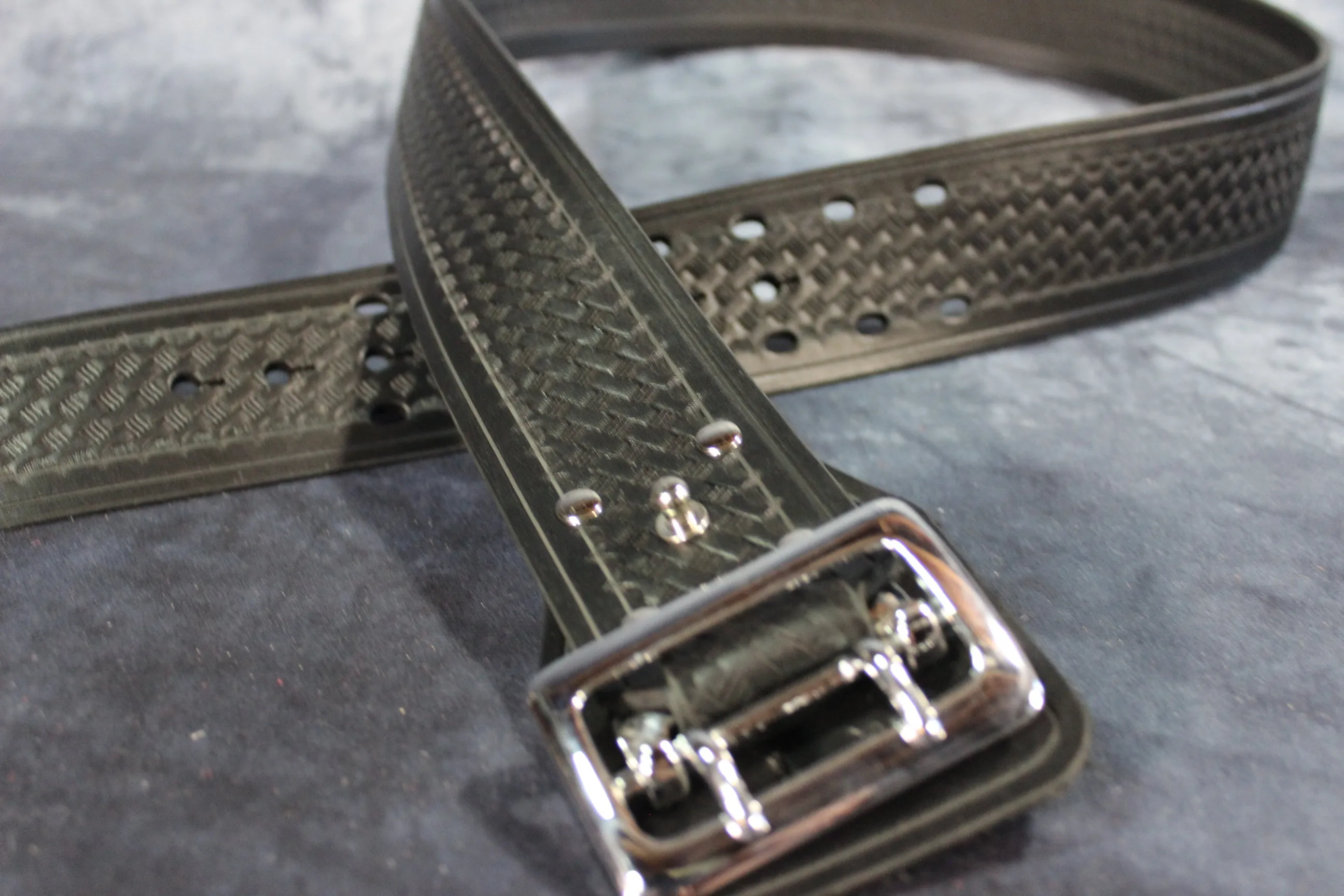 Duty Belt with Basketweave Embossing and Sam Brown Buckle and Stud