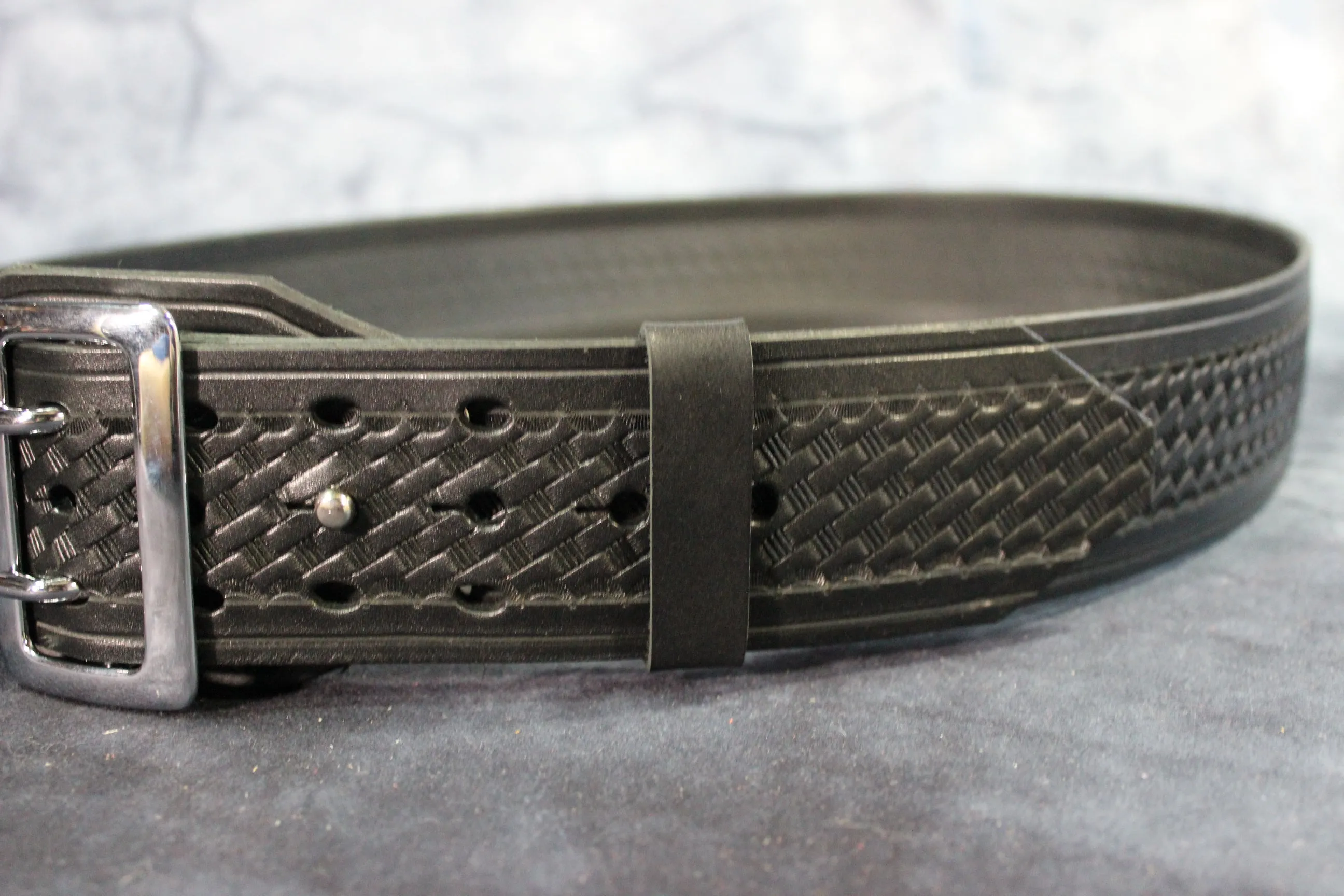 Duty Belt with Basketweave Embossing and Sam Brown Buckle and Stud