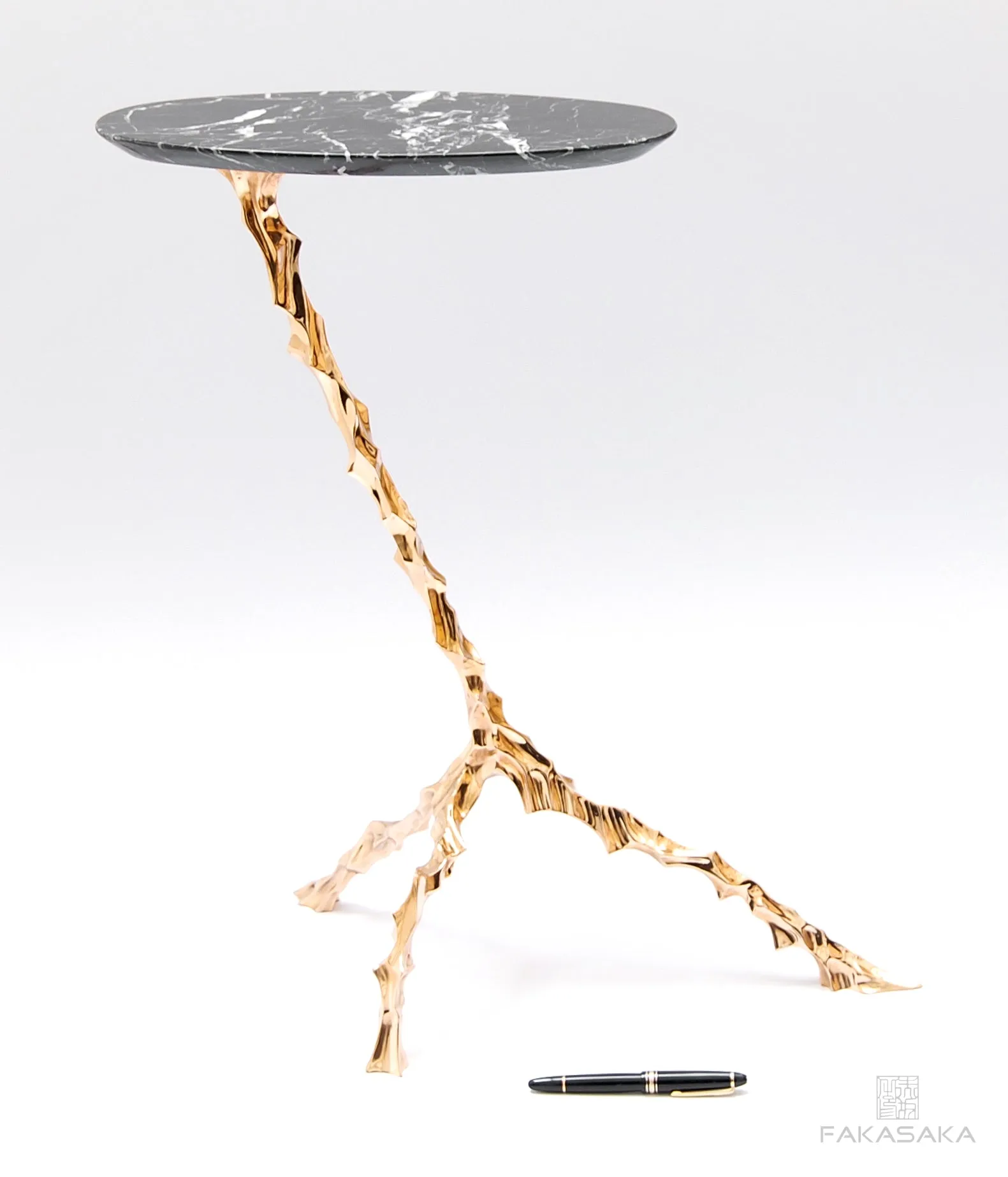 DYLAN DRINK TABLE<br><br>NERO MARQUINA MARBLE<br>POLISHED BRONZE