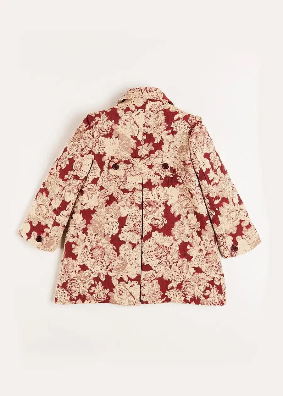 Eleanor Floral Jaquard Coat in Burgundy (4-10yrs)