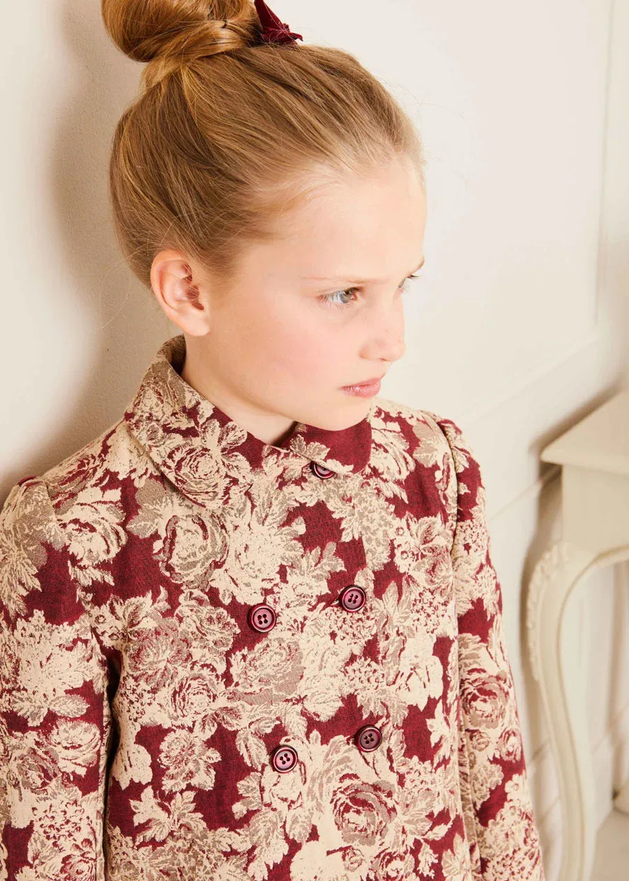 Eleanor Floral Jaquard Coat in Burgundy (4-10yrs)