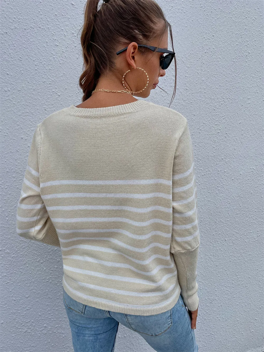 elveswallet Button Striped Plus Size Bottoming Sweater