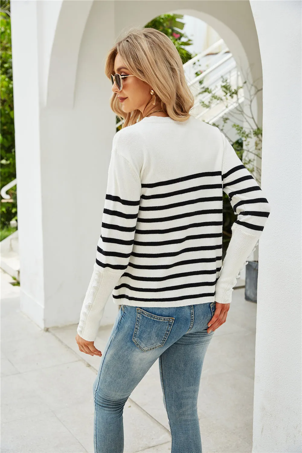 elveswallet Button Striped Plus Size Bottoming Sweater