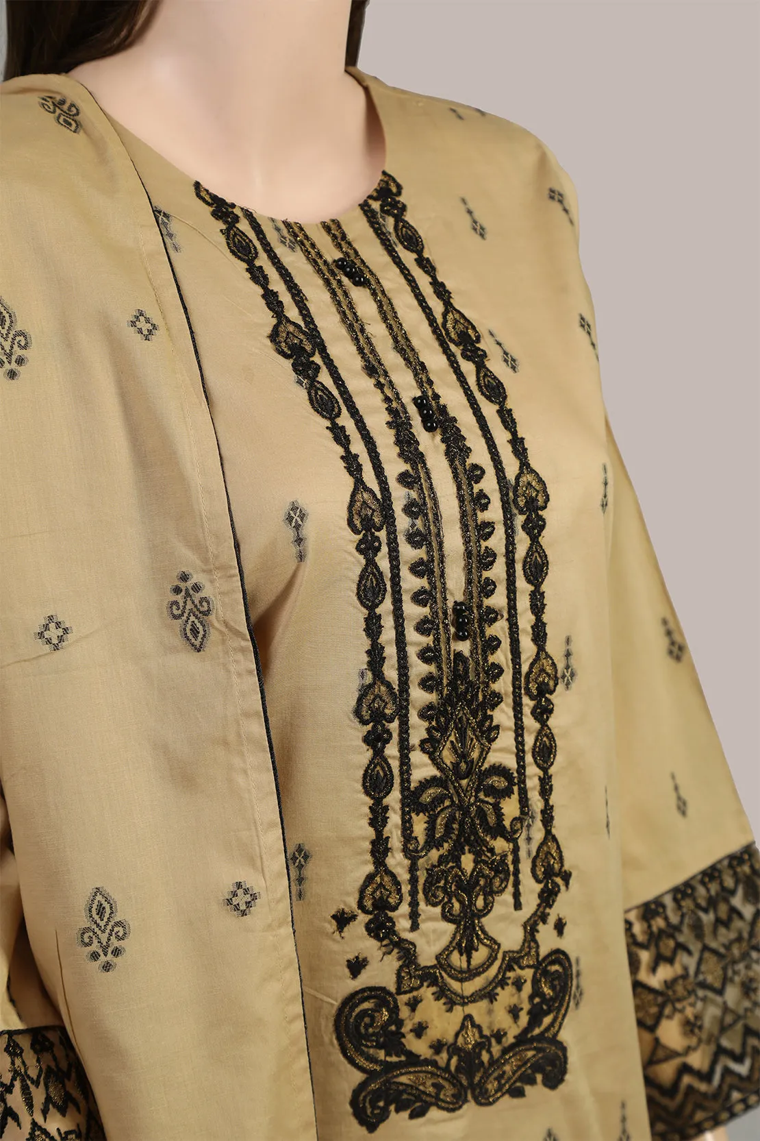 Embroidered Cotton Jacquard Stitched 3 Piece