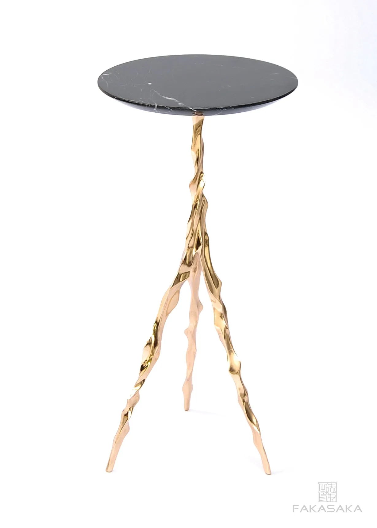 ETTA DRINK TABLE<br><br>NERO MARQUINA MARBLE<br>POLISHED BRONZE