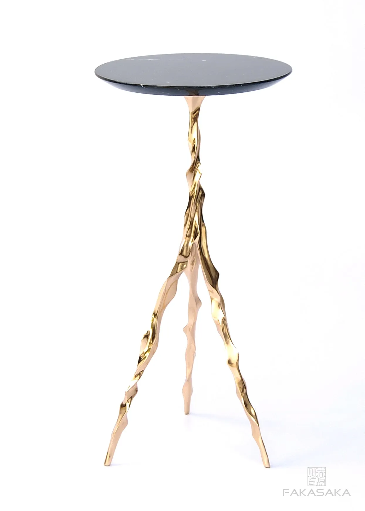 ETTA DRINK TABLE<br><br>NERO MARQUINA MARBLE<br>POLISHED BRONZE