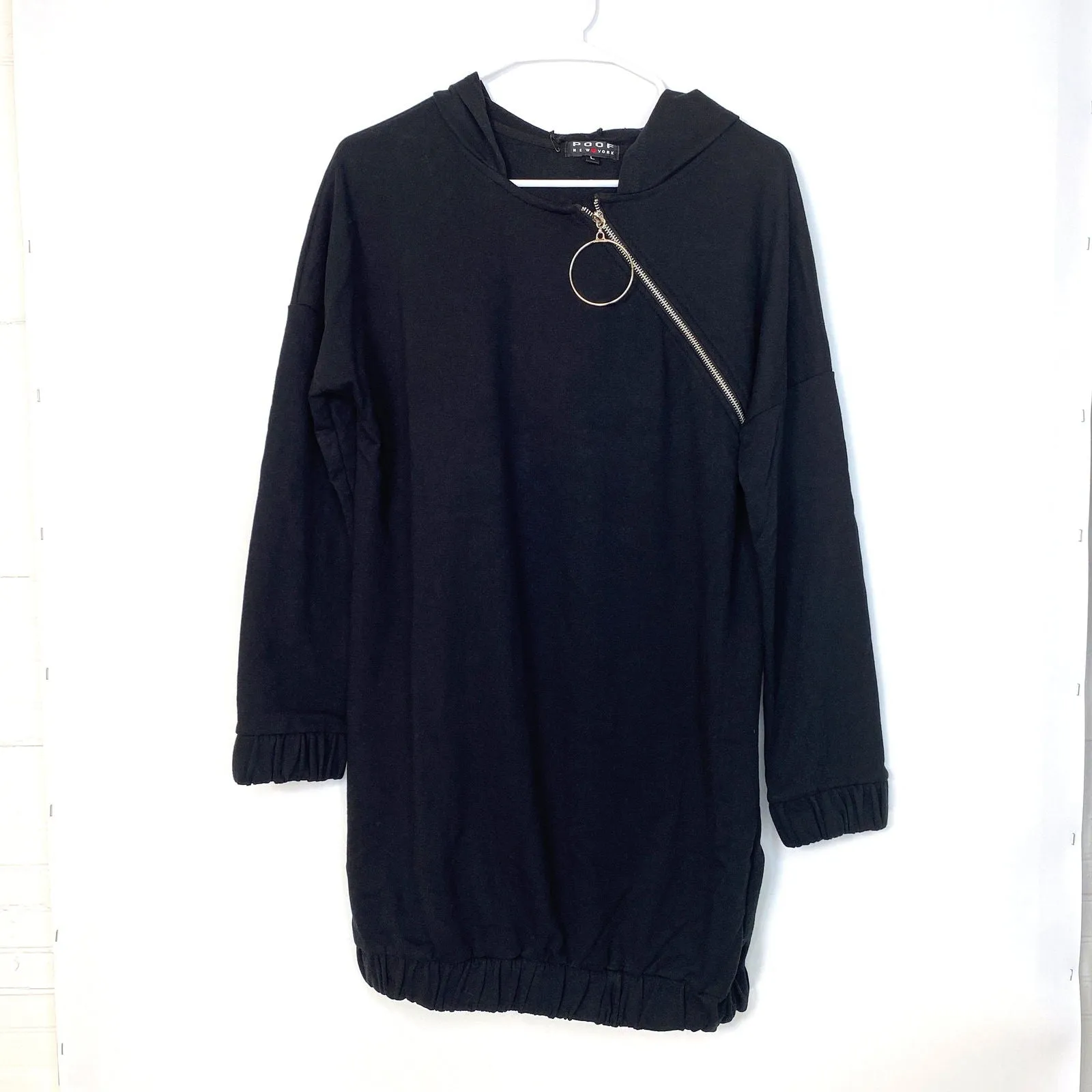 Fashionable Poof! Black Fleece Hoodie Sweatshirt Dress L/s NWT