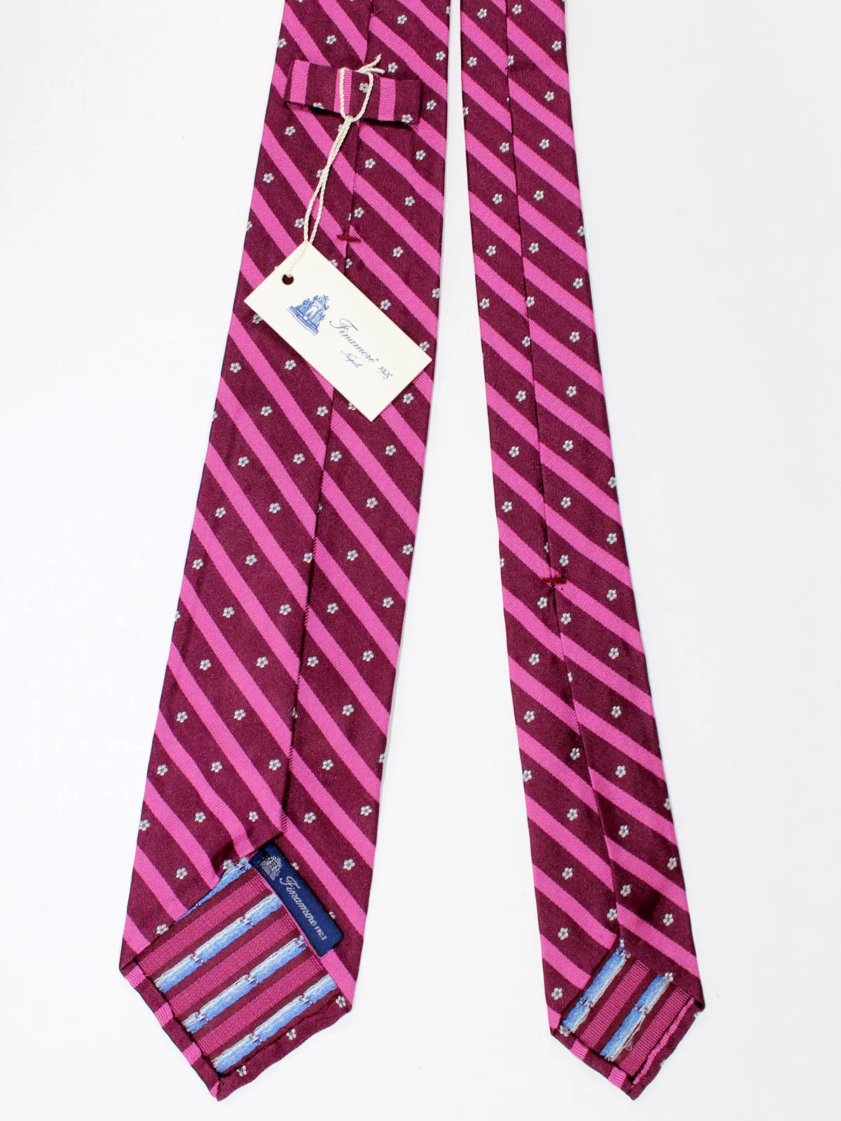 Finamore Unlined Sevenfold Tie Fuchsia Pink Stripes SALE