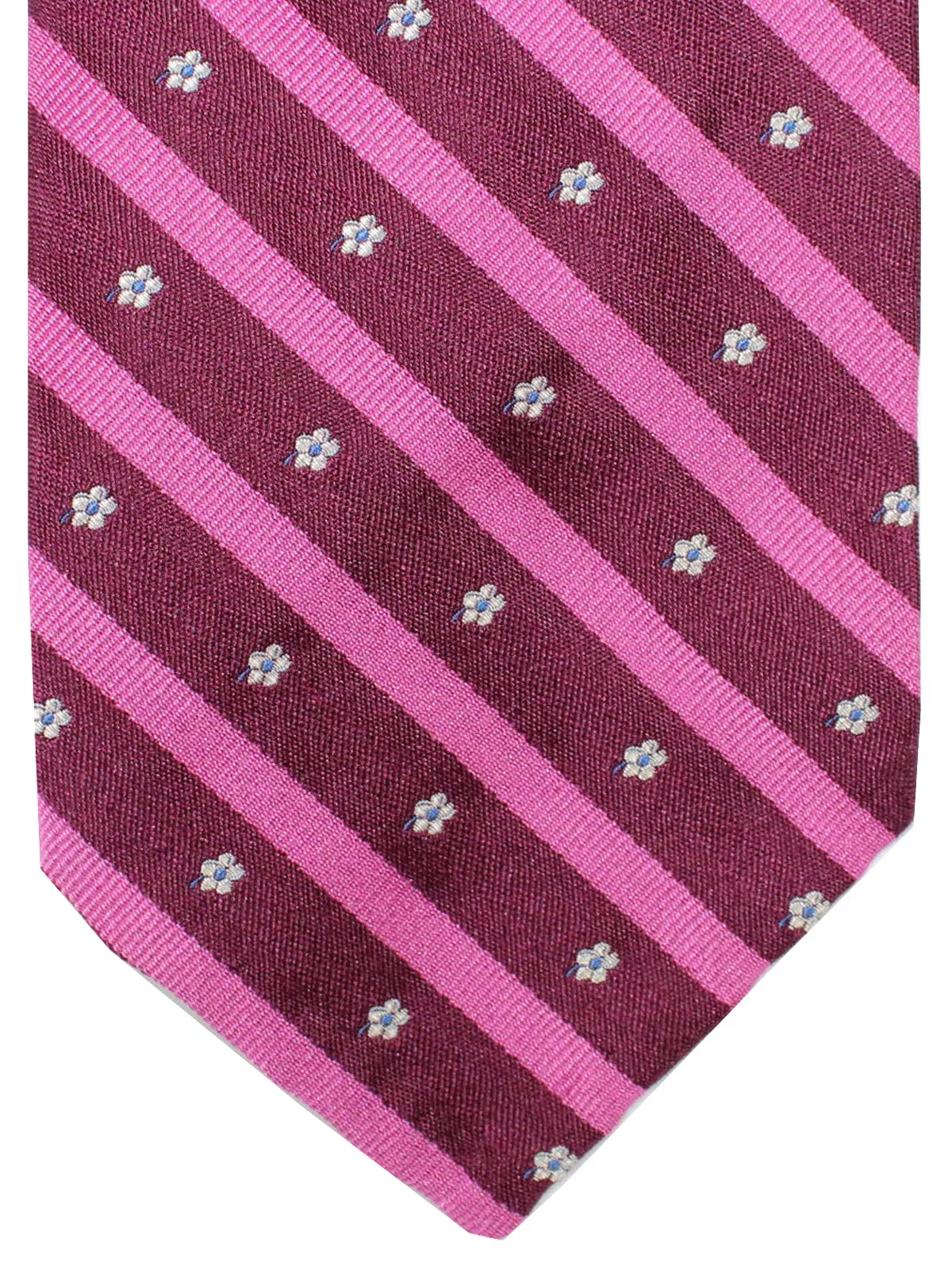 Finamore Unlined Sevenfold Tie Fuchsia Pink Stripes SALE