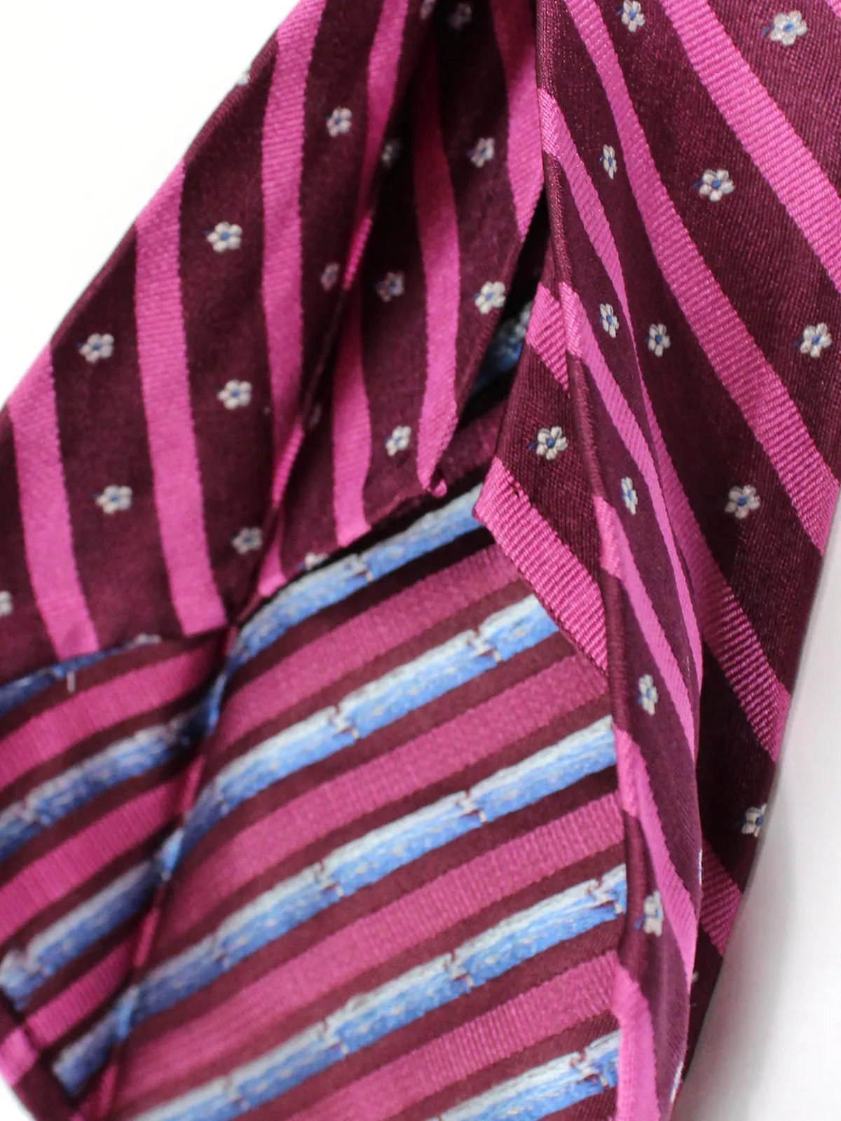 Finamore Unlined Sevenfold Tie Fuchsia Pink Stripes SALE