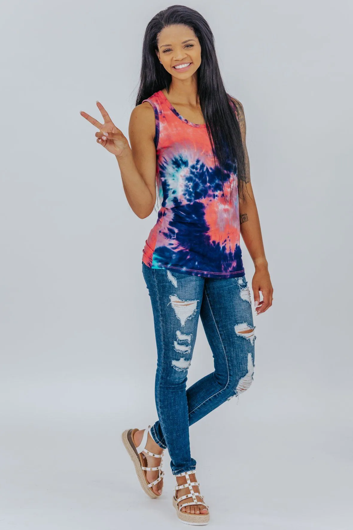 Firework Ready Tie Dye Tank In Multicolored Navy