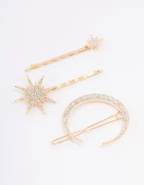 Gold Crecesnt & Star Hair Clips 3-Pack