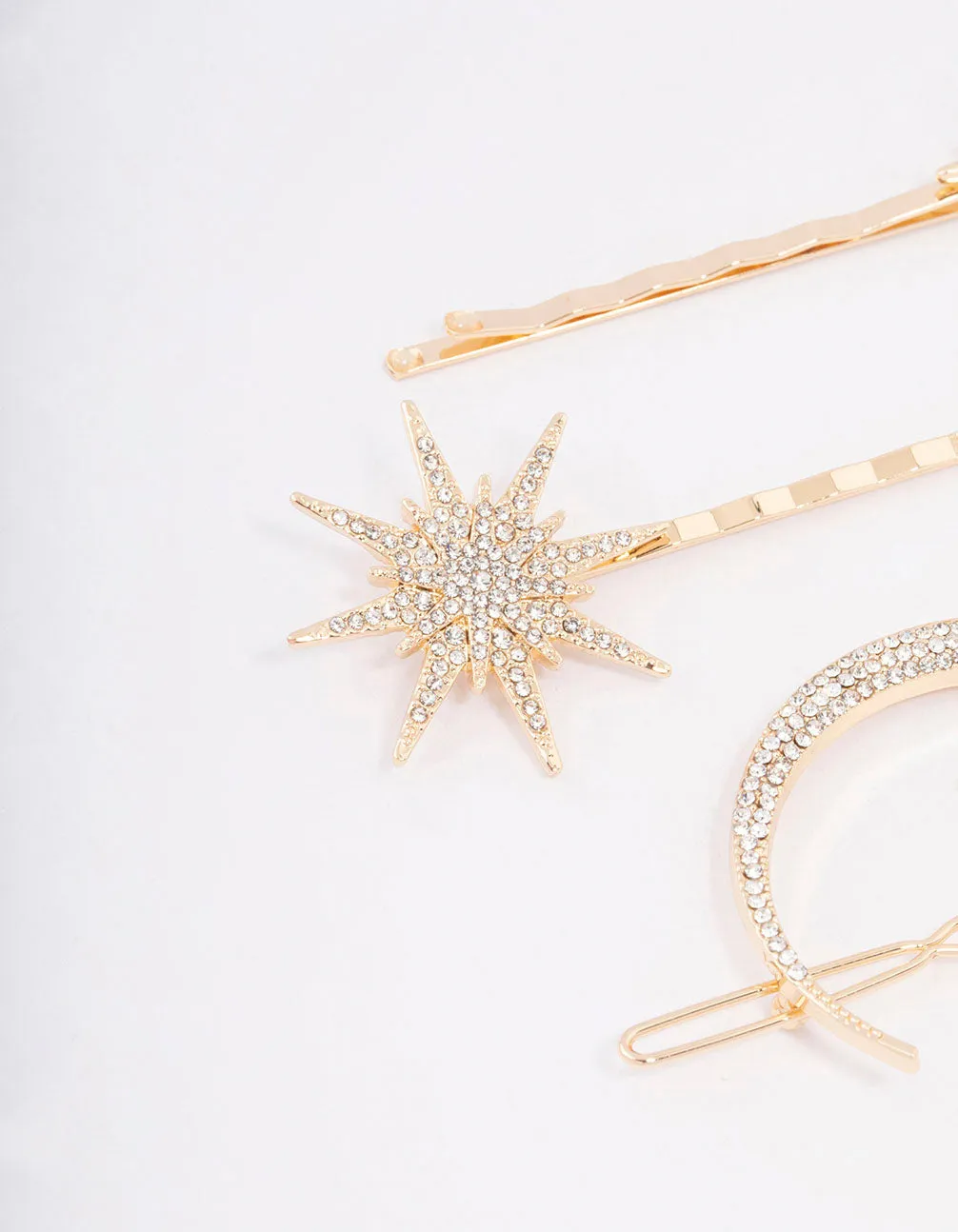 Gold Crecesnt & Star Hair Clips 3-Pack