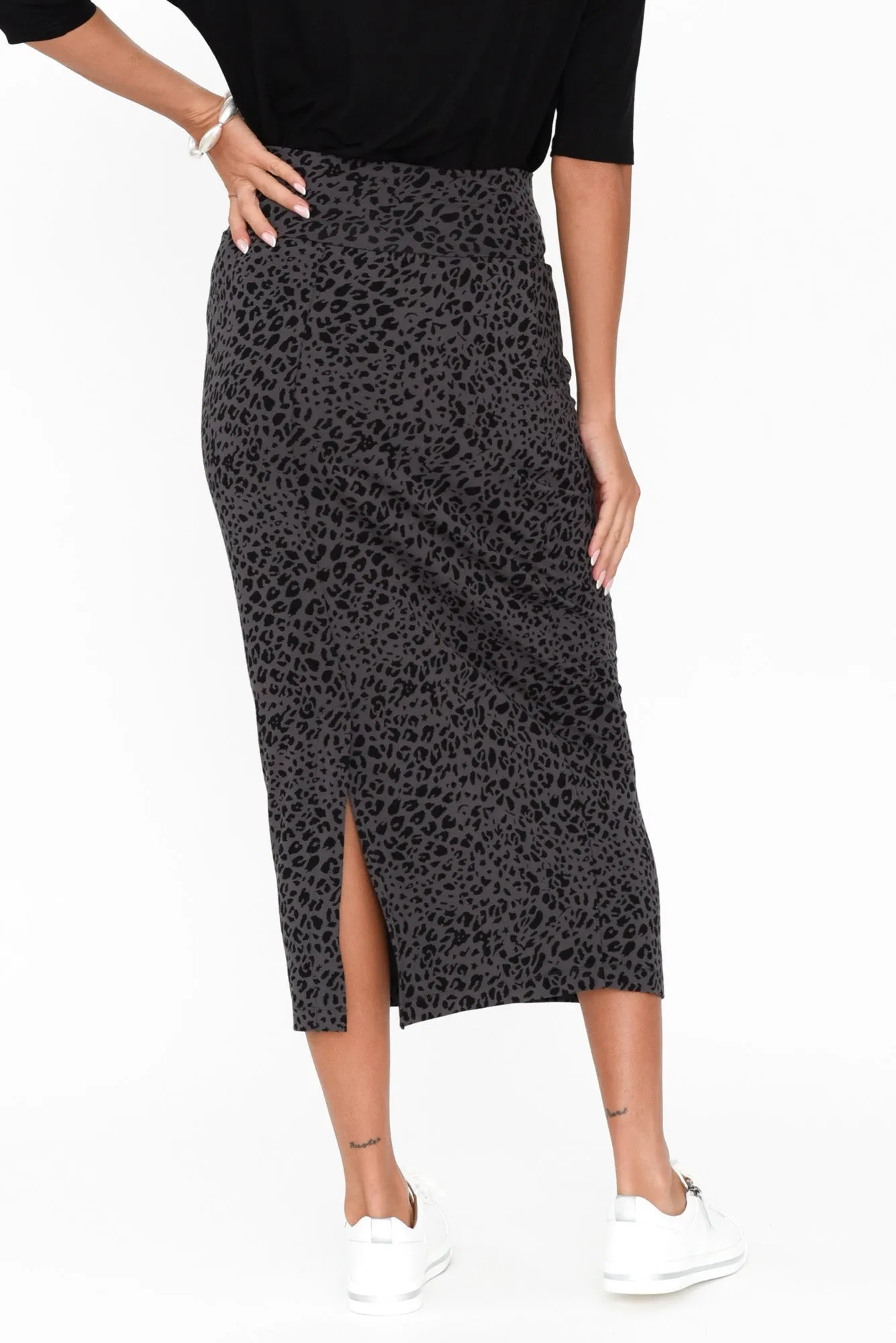 Grey Leopard Bamboo Maxi Tube Skirt