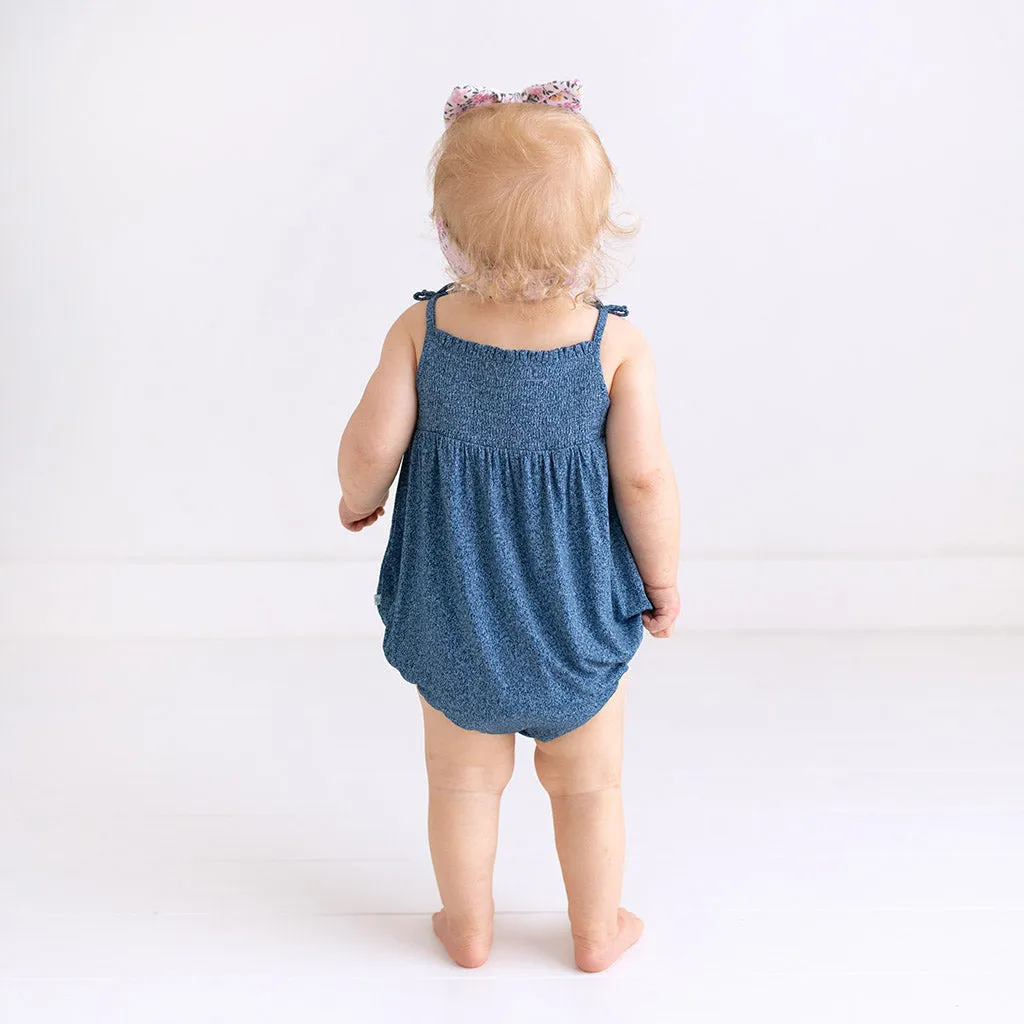 Indigo Denim Sleeveless Smocked Bubble Romper