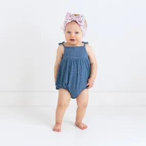 Indigo Denim Sleeveless Smocked Bubble Romper