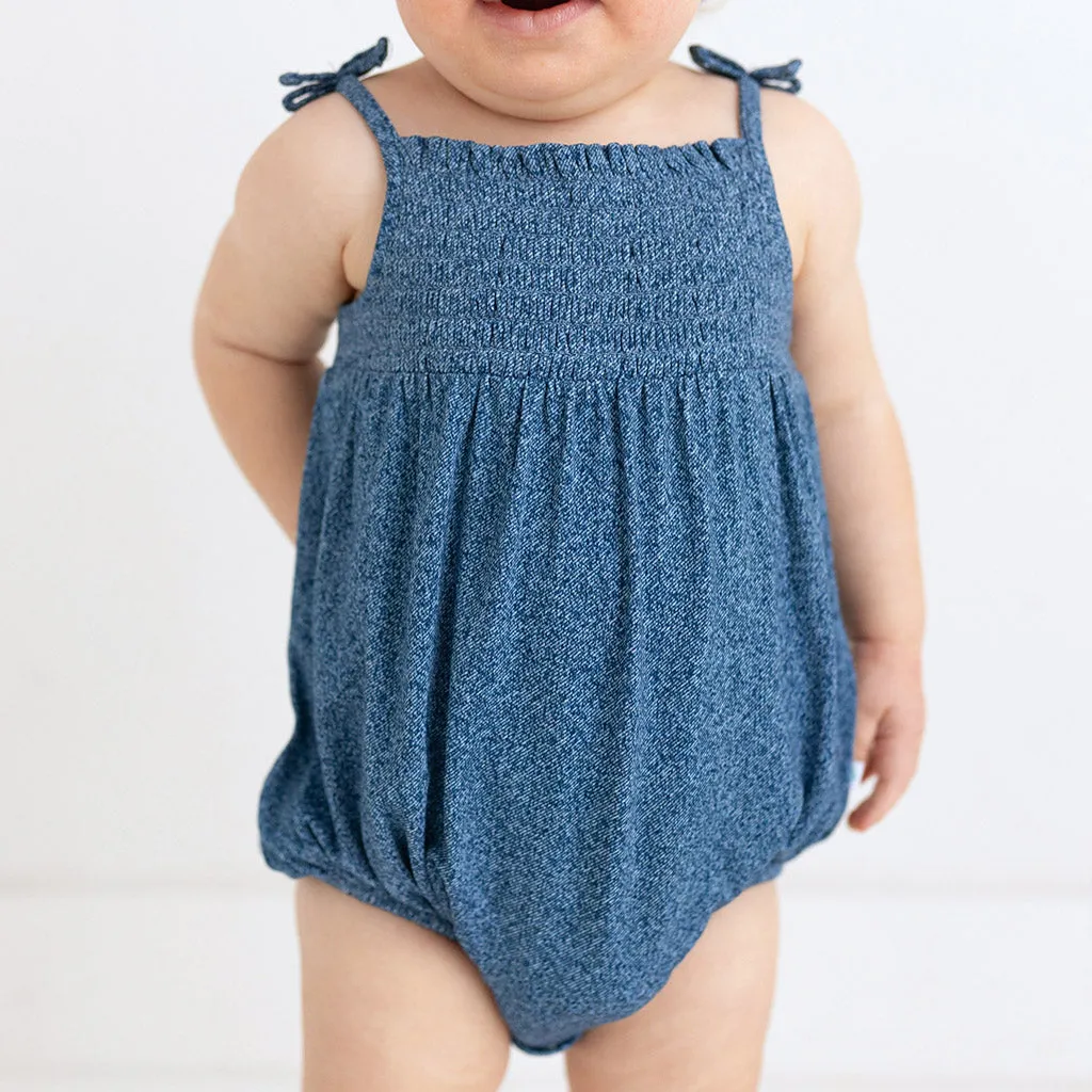 Indigo Denim Sleeveless Smocked Bubble Romper