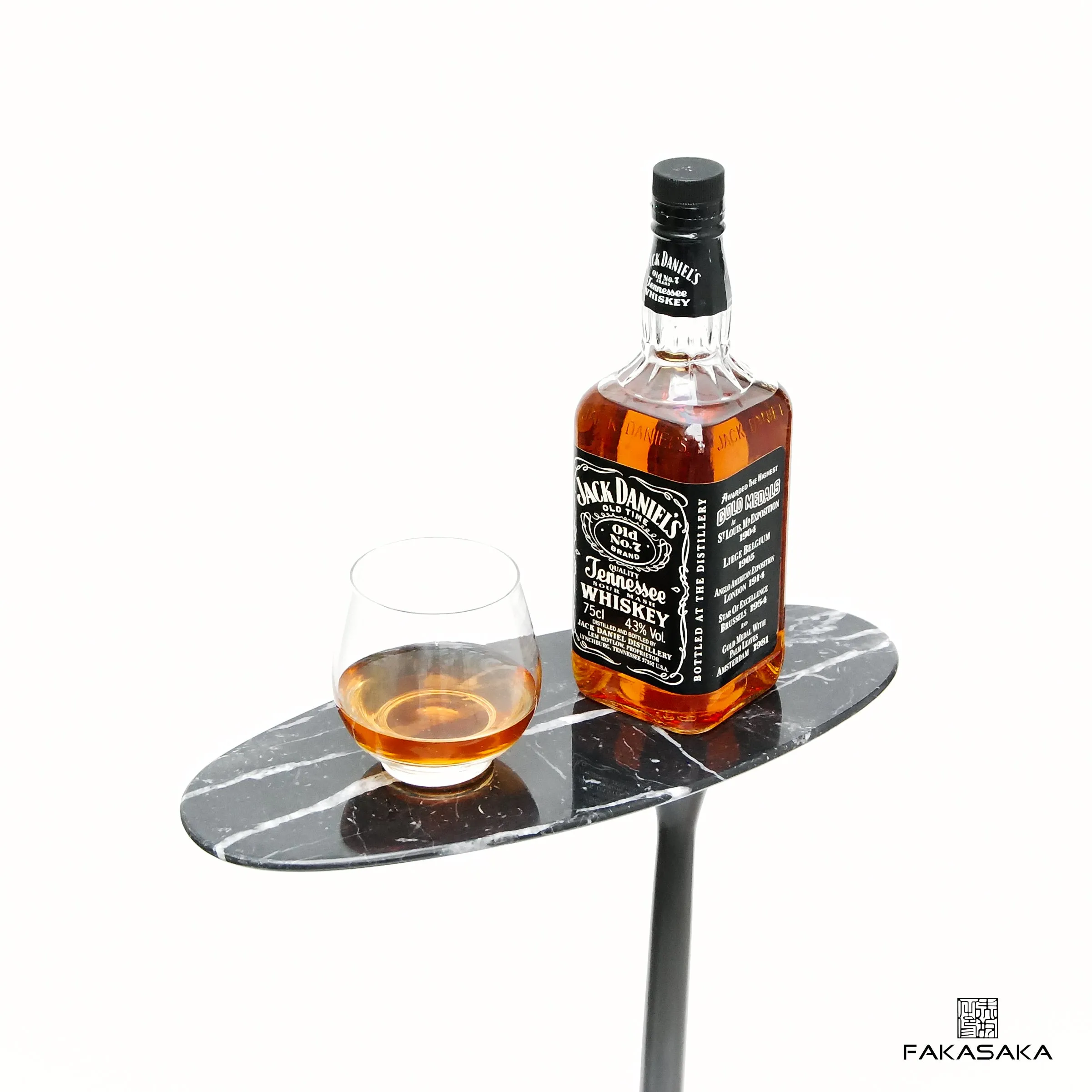 JAGGER DRINK TABLE<br><br>NERO MARQUINA MARBLE<br>DARK BRONZE