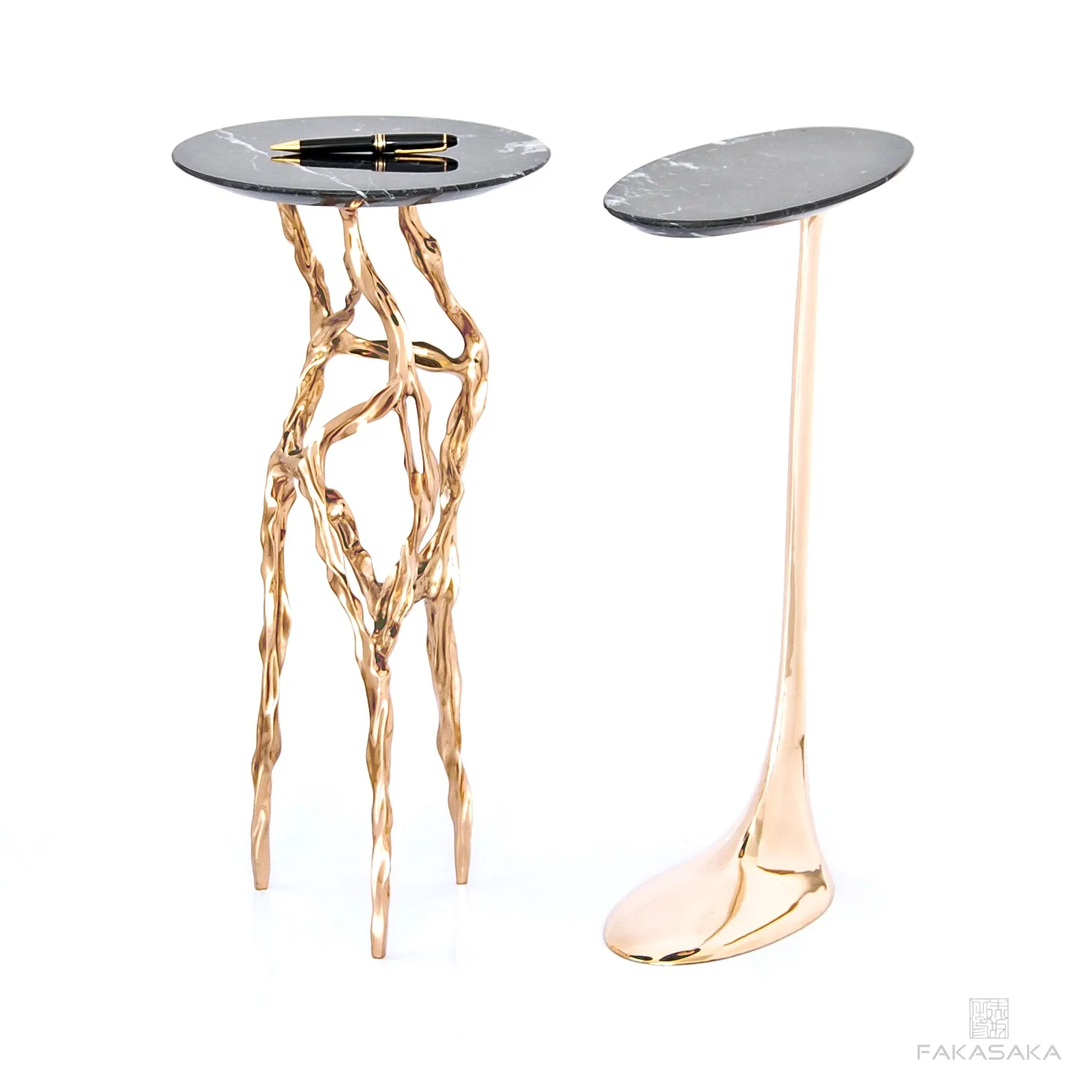 JAGGER DRINK TABLE<br><br>NERO MARQUINA MARBLE<br>POLISHED BRONZE