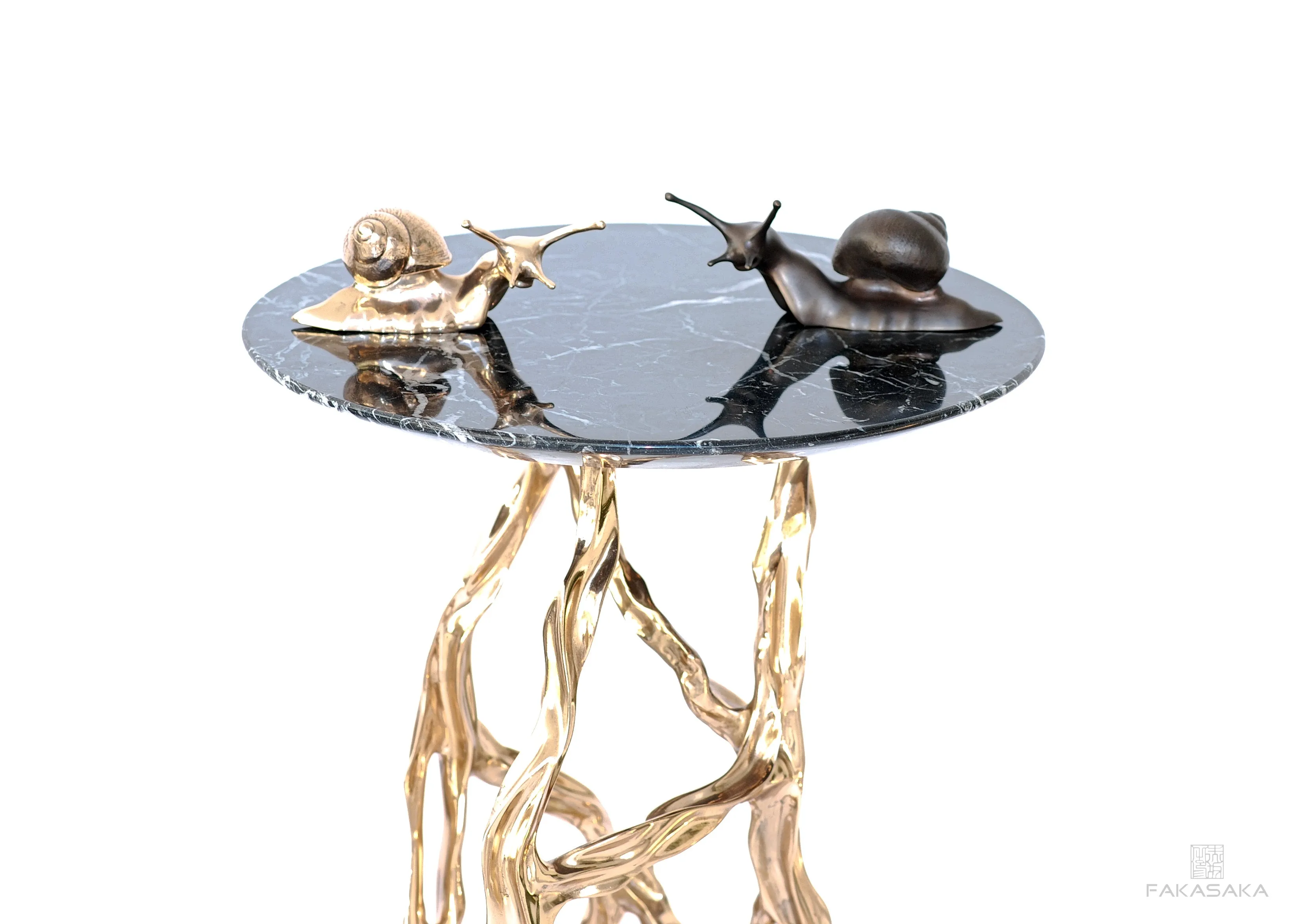 JANIS DRINK TABLE<br><br>NERO MARQUINA MARBLE<br>DARK BRONZE