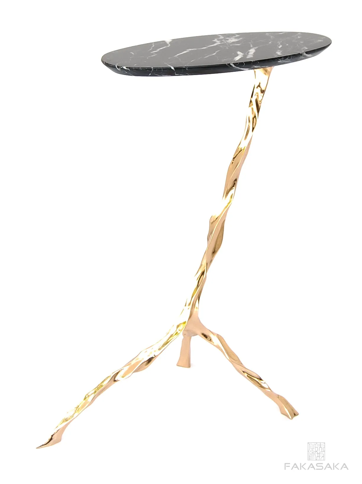 JANIS DRINK TABLE<br><br>NERO MARQUINA MARBLE<br>POLISHED BRONZE