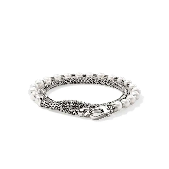 John Hardy JH Essential Pearl Wrap Bracelet in Sterling Silver