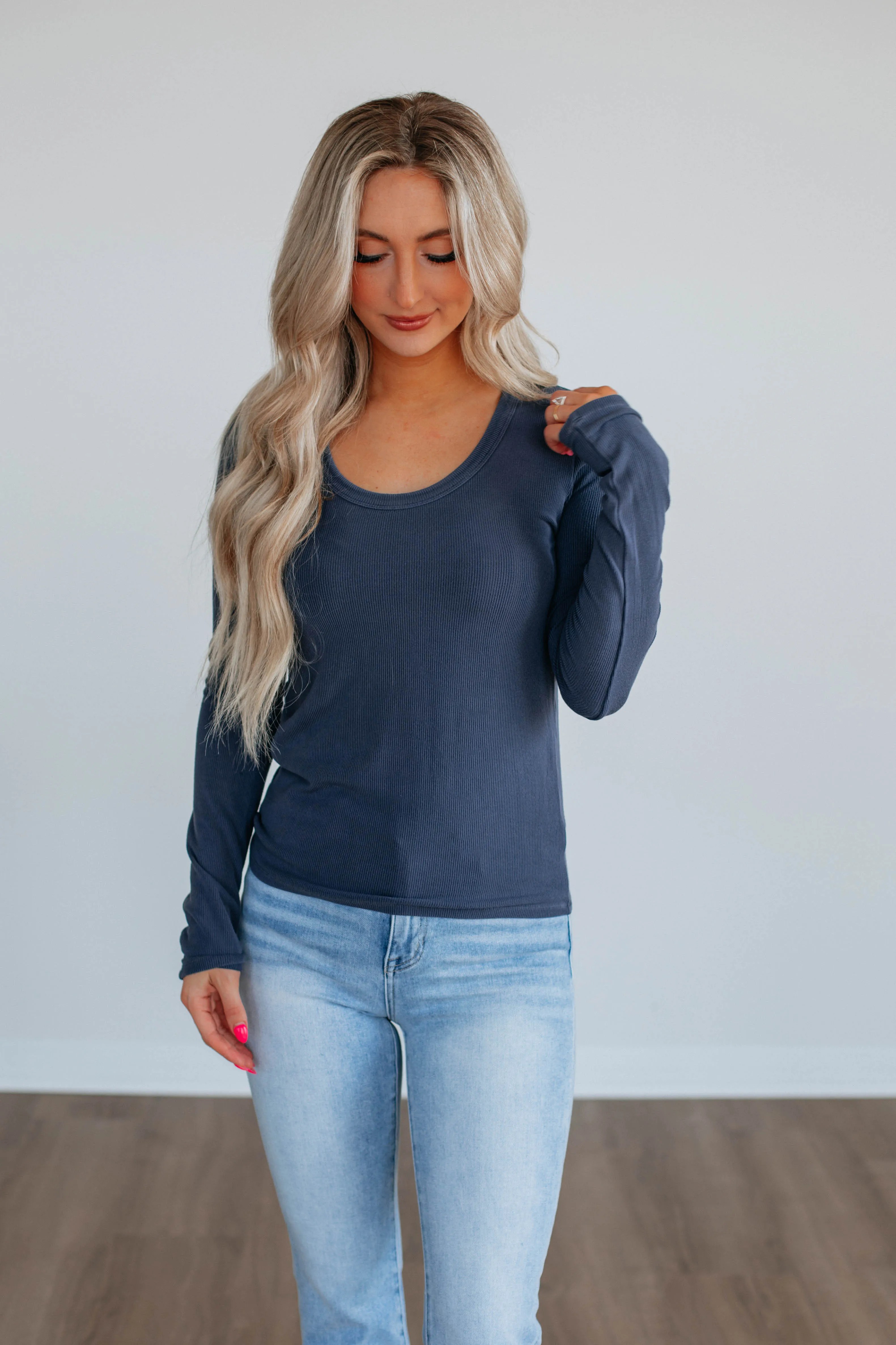 Karigan Ribbed Top - Navy