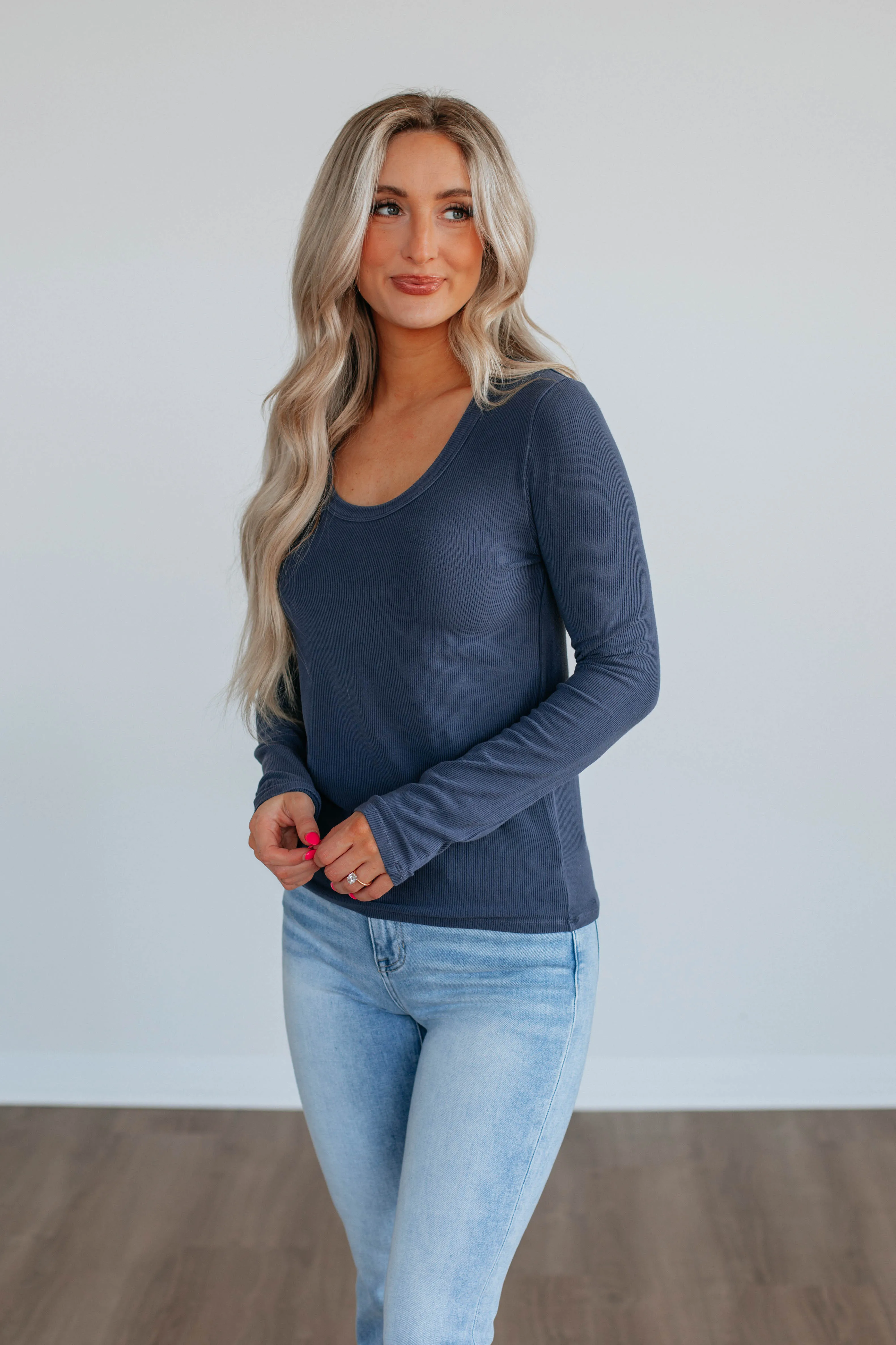 Karigan Ribbed Top - Navy