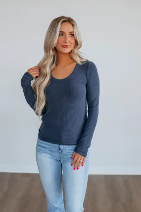 Karigan Ribbed Top - Navy