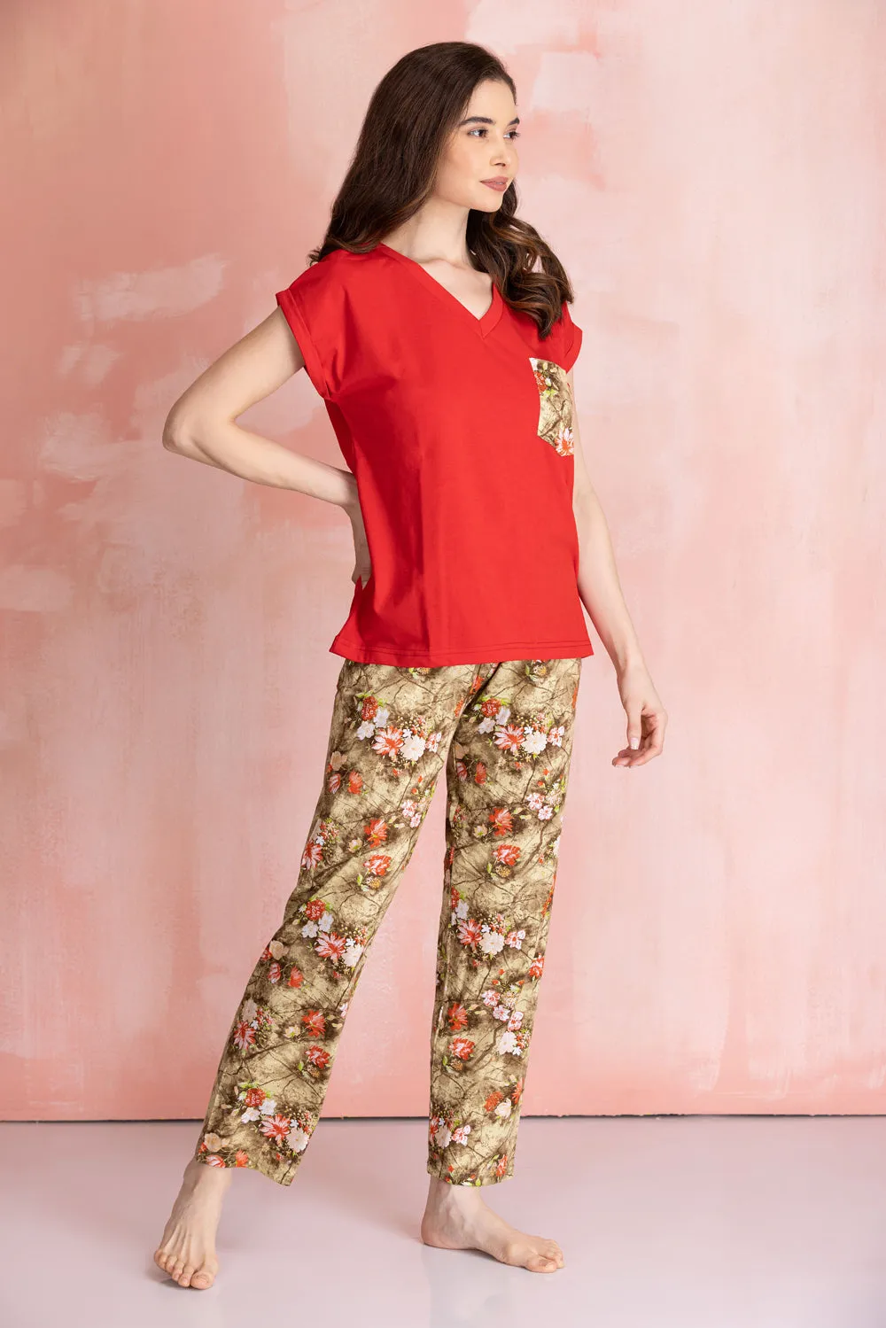 Knit cotton floral Night suit