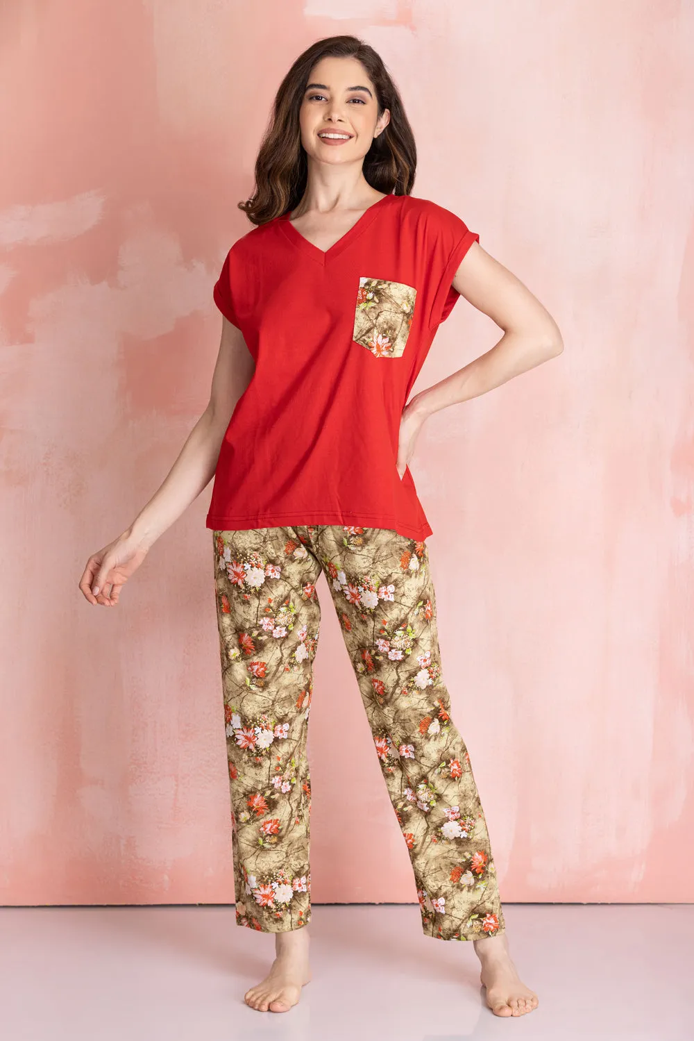 Knit cotton floral Night suit