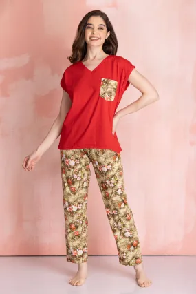 Knit cotton floral Night suit