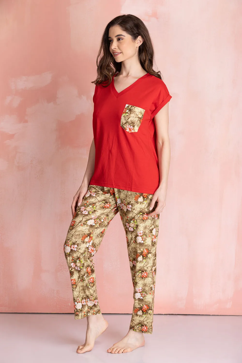 Knit cotton floral Night suit