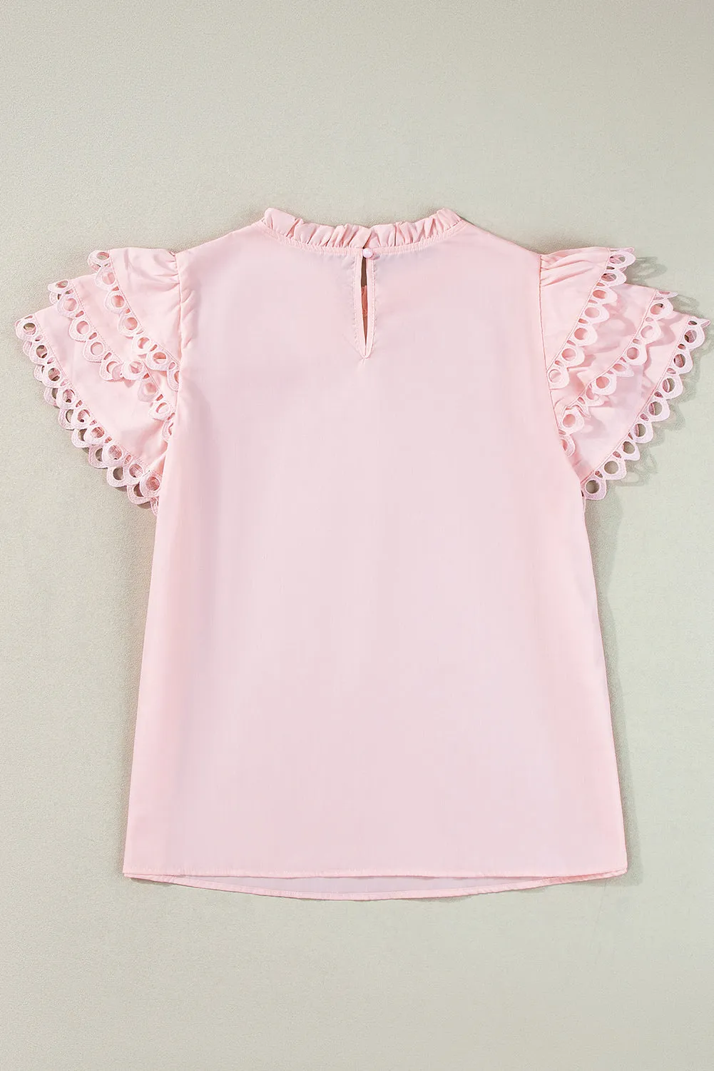 Light Pink Layered Ric Rac Cap Sleeve Frilled Neck Blouse